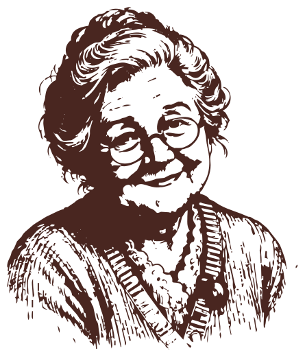 Bertha met krullen en ronde bril
